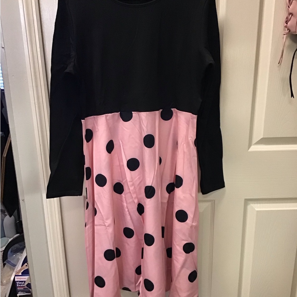 Ladies size XXL Pink and Black Polka dot retro dress - Picture 11 of 16